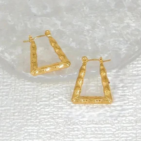 14K Gold Womens Bamboo Hoop Earrings Ladies 14 Karat Hinged Back Hoops Jewelry